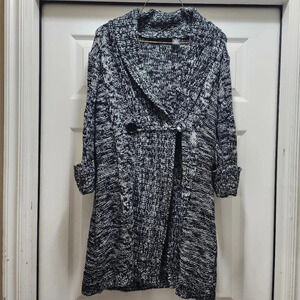 Allison Brittney Long Cardigan Sweater Women's Medium Black White Acrylic